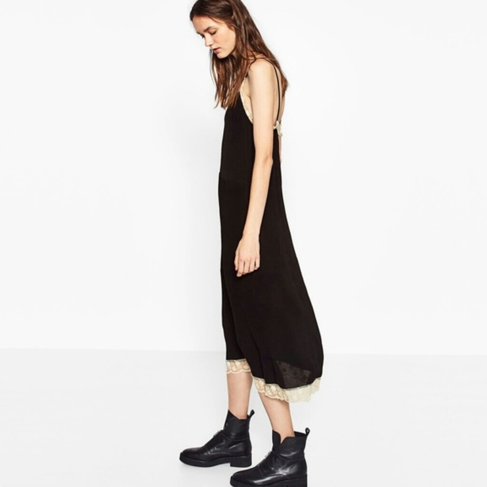 NEW ZARA Black Lace Trimmed Slip Midi Dress Women's Size XS - Picture 16 of 16